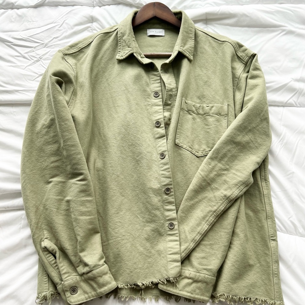 John Elliott Hemi Flannel Shirt Cropped Damaged Moss Size 3/L